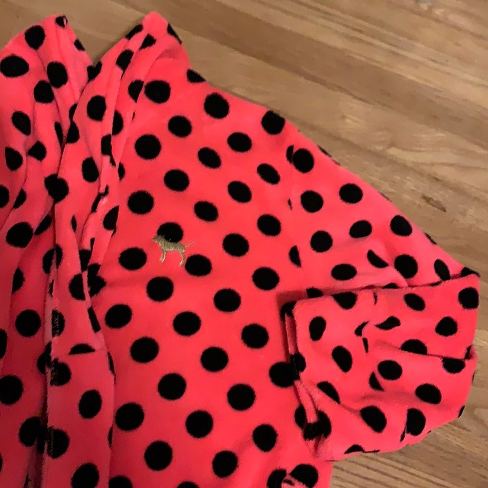 Pink Fuzzy Polka Dot Black and Pink Bathrobe